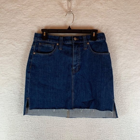 Madewell Women's‎ Stretch Denim Straight Blue Mini Skirt Step-Hem Size 27 8495 - Picture 1 of 9